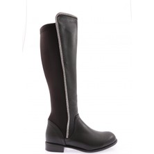 DGN 508-22K Kadin Arkasi Stretch Yan Taşli Şerit  Knee High Flats Çizme