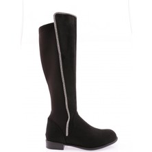 DGN 508 Kadın Arkası Stretch Yan Taşlı Şerit  Knee High Flats Çizme