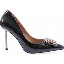 DGN K5087 Kadin Sivri Burun Parmak Dekolteli Kare Taşli Tokali Ince Topuklu Ayakkabi