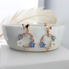 Vaoov 925 Ayar Gümüş Sedef Çiçekli Mavi Taşlı Kelebek Küpe