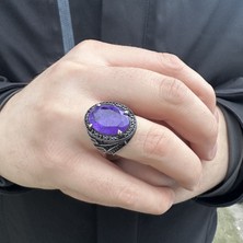 Takılingo 925 Ayar Gümüş Mor Paraiba Taşlı Zirkon Detaylı Erkek Yüzük