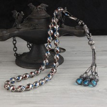 Takı925 Gümüş Püskül ve Işlemeli Bordo Mavi Erzurum Oltu Tesbih