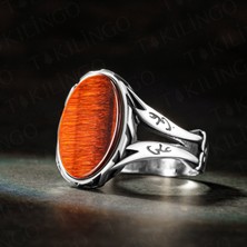 Takılingo 925 Ayar Gümüş Ya Ali Yazılı Kılıç Motifli Kırmızı Kaplangözü Erkek Yüzük