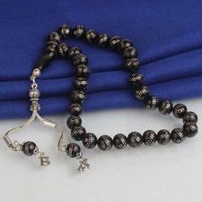 Takı925 Gümüş Püsküllü Harfli Gümüş Işlemeli Oltu Taşı Tesbih