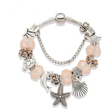 Takantakana Okyanus Deniz Kabuğu Yıldızı Temalı Charmlı Gümüş Bileklik