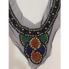 Gönülden Tasarım 25X25  cm Taşlı Boncuklu Tasarım Kıyafet Yaka Aksesuarı Aplik Dikiş