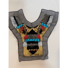 Gönülden Tasarım 18X17 cm Taşlı Boncuklu Tasarım Kıyafet Yaka Aksesuarı Aplik Dikiş