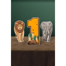 Hey Parti Safari Temalı 1 Yaş 3’lü Doğum Günü Parti Masa Süsü