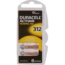 Duracell Easytab Da 312 - Pil Tipi Tüm Işitme Cihazları Için 312 10 x 6 Adet