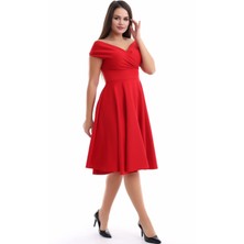 Rokka Moda Kayık Yaka Midi Elbise