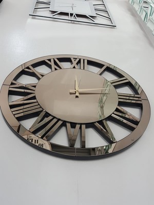 Ayna Denizi Circle Bronze Model Bronz Renk 60 Cm Dekoratif Aynalı Duvar Saati