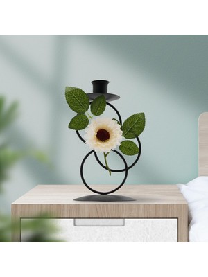 Metal Mum Tealight Tutucu Ev Masası Dekoru Için Yapay Çiçek Siyah