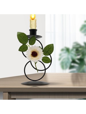 Metal Mum Tealight Tutucu Ev Masası Dekoru Için Yapay Çiçek Siyah