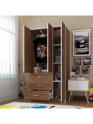 Kenzlife  gardırop 3 kapılı 3 çekmeceli civanperçemi 180x120x52 cvz XLARGE kapaklı gardolap dolap