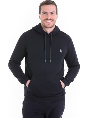 Hatemoğlu Lacivert Regular Fit Düz Kapüşonlu Pamuklu Kanguru Cep Sweatshirt