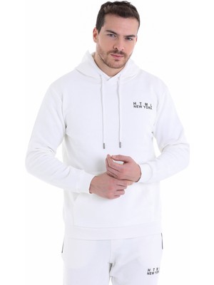 Hatemoğlu Ekru Regular Fit Düz Kapüşonlu Pamuklu Kanguru Cep Sweatshirt