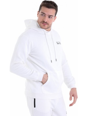 Hatemoğlu Ekru Regular Fit Düz Kapüşonlu Pamuklu Kanguru Cep Sweatshirt