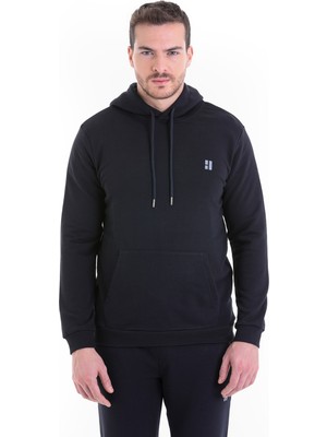 Hatemoğlu Lacivert Regular Fit Düz Kapüşonlu Pamuklu Kanguru Cep Sweatshirt