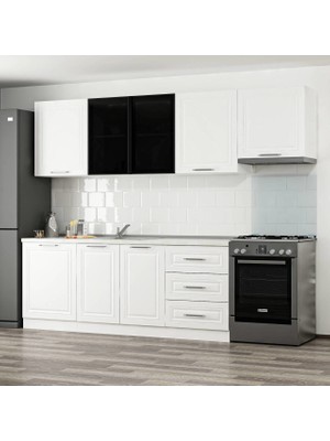 Minar 270 cm Mebran C + Alm. Füme Cam Mutfak Dolabı Beyaz 270-MCACB2