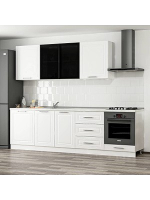 Minar 270 cm Mebran C + Alm. Füme Cam Mutfak Dolabı Beyaz 270-MCACB3