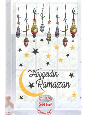 Msticker Hoşgeldin Ramazan Renkli Fener Sarkıt Cam Duvar Dekorasyon Sticker Seti-Şeffaf