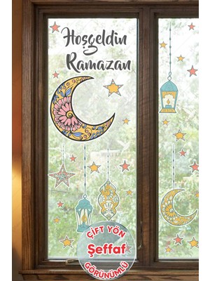 Msticker Hoşgeldin Ramazan Sticker Seti Ramazan Kandilleri Hilal ve Yıldız Figürlü-Şeffaf