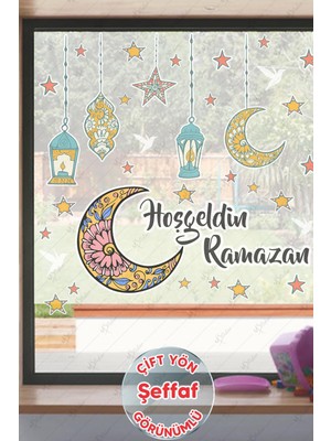 Msticker Hoşgeldin Ramazan Sticker Seti Ramazan Kandilleri Hilal ve Yıldız Figürlü-Şeffaf