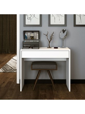 Bicabin Arya Novella Mode Çekmeceli Beyaz Makyaj Masası/dresuar/çalışma Masası Make Up Desk