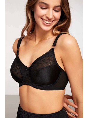 Kom Martına Toparlayıcı Dantelli Sütyen Siyah