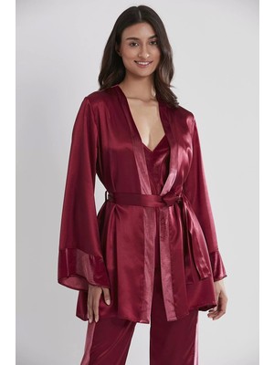 Pierre Cardin Kadın Kadife Saten 3'lü Pijama Takım 2040 Bordo