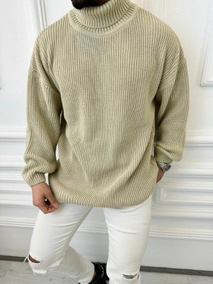 Elku Moda Boğazalı Erkek Kazak Oversize Balıkçı Yaka Geniş Salaş Triko Kazak