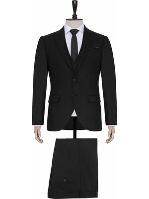 Süvari Normal Bel Slim Fit Siyah Erkek Takım Elbise TK1020200160