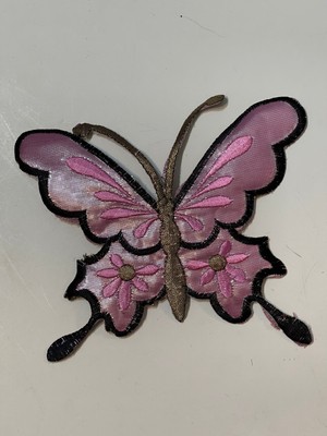 Gönülden Tasarım 13 X16 cm Parlak Pembe Ütü Ile Yapışan Işleme Kelebek Aplik Arma Yama Aksesuar