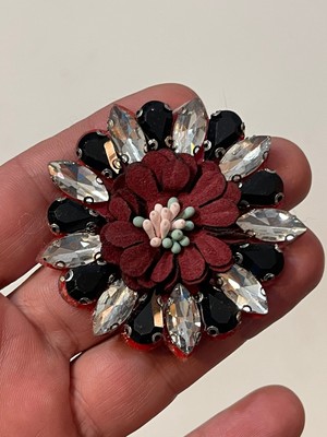 Gönülden Tasarım 6x6 cm Ütü Ile Yapışan Taşlı Boncuklu Çiçek Aaplik Aarma Yama