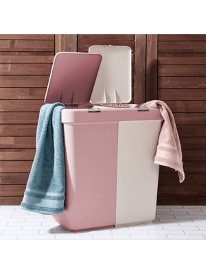 Motek Duo Laundry Çamaşır Sepeti - Pembe - 80 Lt