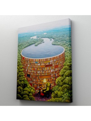 Dünyatablo Gerçeküstü Bir Kütüphane Kanvas Tablo, Çalışma Odası Hediyesi, Kütüphane Posteri