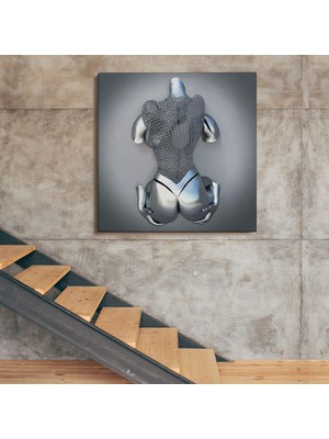 Dünyatablo Gri ve Gümüş Duvar Dekoru, Metalik Efektli Kanvas Tablo, Romantik Beden