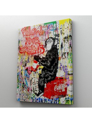 Dünyatablo Hayallerinin Peşinden Git,maymun Graffiti Posteri, Banksy Graffiti Kanvas Tablo