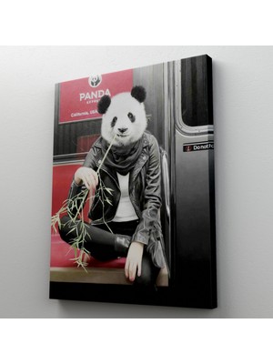 Dünyatablo Gerçek Metroda Panda Başlı Insan Kanvas Tablo