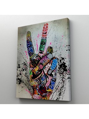 Dünyatablo Bansky El Hareketi Kanvas Tablo, Graffiti Zafer Işareti Sokak Sanatı Tablo
