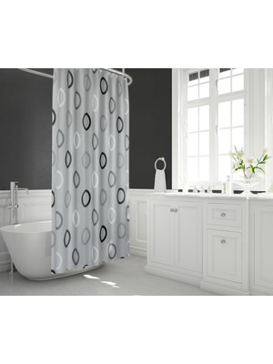 Tropik Home Gri Banyo Perdesi Tek Kanat Polyester Kumaş Duş Perdesi Geometrik Desen Banyo Perde