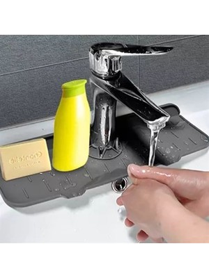 Tekno İstanbul Lavabo Için Silikon Esnek Mat Musluk Sapı Damlama Tutucu Raf Mutfak Tezgahı Sıçrama Koruma