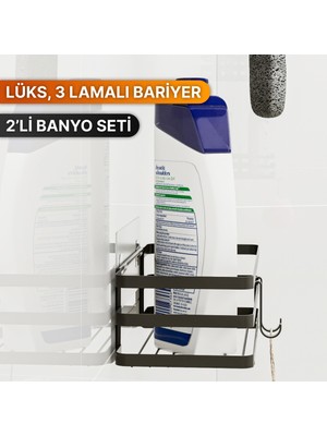 Bino Banyo Düzenleyici Şampuanlık Sabunluk 2'li Set Lamalı Yapışkanlı 4 Askılı Duş Rafı Organizer