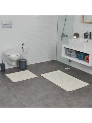 Nuvomon Bluenity Tufting Puantiye Banyo Paspası - Ekru - 50x60 cm + 60x100 cm