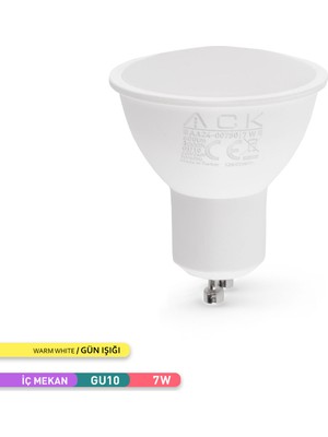 Ack 7W Difizörlü LED Ampul 3000K Gün Işığı GU10