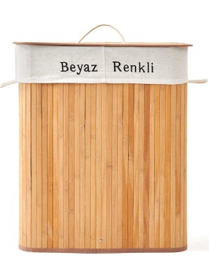 Deco&style Bambu Natürel Çift Hazneli Çamaşır Sepeti Bej