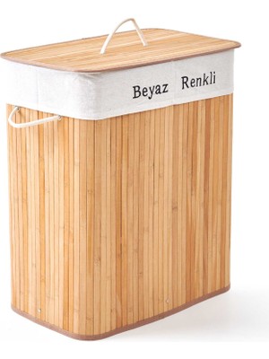 Deco&style Bambu Natürel Çift Hazneli Çamaşır Sepeti Bej