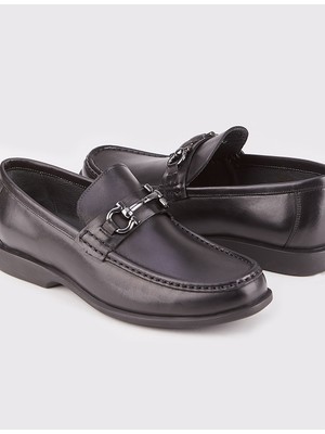 Cabani Hakiki Deri Siyah Toka Detaylı Erkek Günlük Ayakkabı