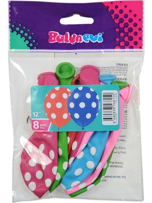 Balonevi Çepeçevre Puantiye Baskılı 12" Balonlar 8'li