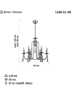 Lucea Kontes 6 Lı Krom Avize 6Xe14